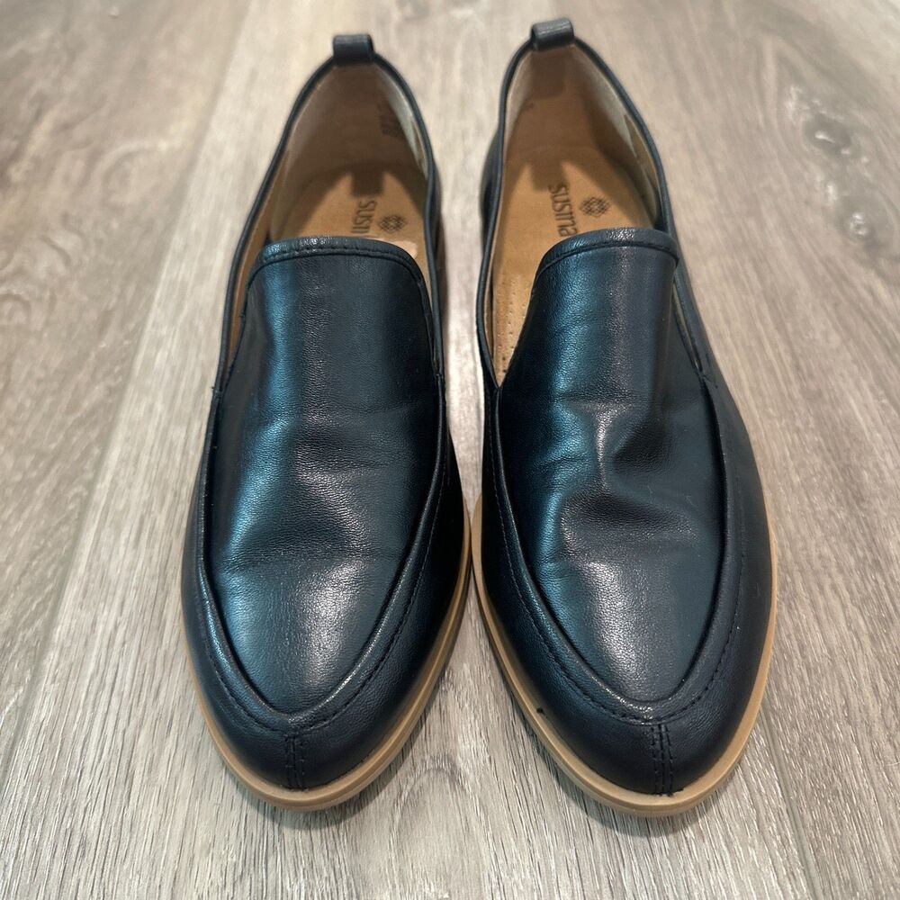 Black Leather Pointed Toe Slip On Loafer Flat Shoes Size 4.5M